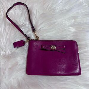 Coach Magenta Leather Wristlet with Bow Accent